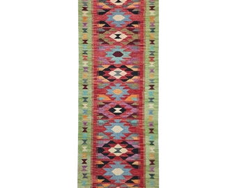 Handwoven Afghan Wool Runner Rug – Maimana Kilim, 196x70 cm