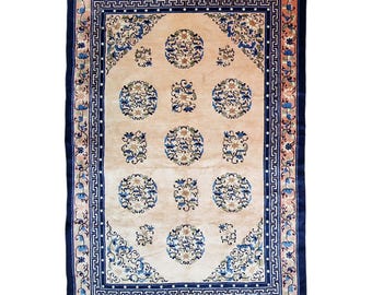 Tapis Antique Chinois Bleu – Laine Nouée Main – Décor Traditionnel – 245 x 170 cm