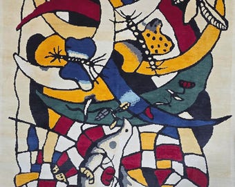 Hand-Knotted Wool Rug – Fernand Léger Inspired, Modern Art, 275x200cm