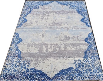 Tapis moderne noué main en laine et soie sur en coton 182 x 245 cm