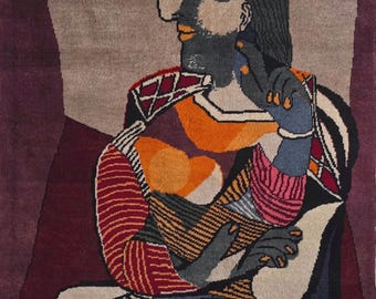 Picasso Marie-Thérèse Inspired Hand-Knotted Wool Rug – Polychrome Cotton Foundation (104x79cm)