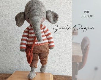 PDF Häkelanleitung / Pattern Sosole Elefant 33cm. Crochetpattern,  EBOOK auf  English / Deutsch / Français