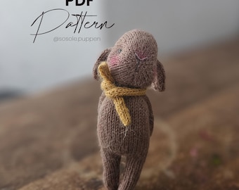 PDF knitting pattern; bunny (2 ear variations). Includes: dress, pants.