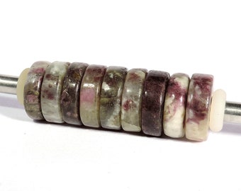 9 Pieces 100% Natural Pink Tourmuline Gemstone 14x4 Smooth Beads Big Hole 5mm ,Large Hole European Style Beads Fit In All kind Bracelets