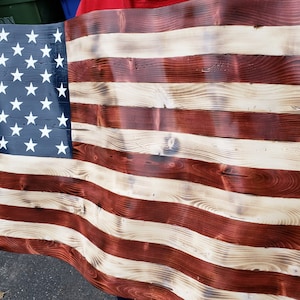 Carved Wooden US Flag / Award Winning / Rustic / US Flag / Stained Flag / Wavy Flag
