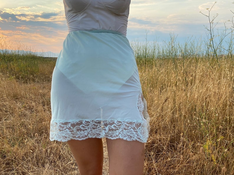 Vintage 60s mint green half slip skirt Side cut Lace Etsy
