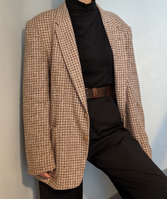 80s Made in France Plaid Pattern Wool & Silk Overs