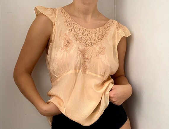 30s peach silk top