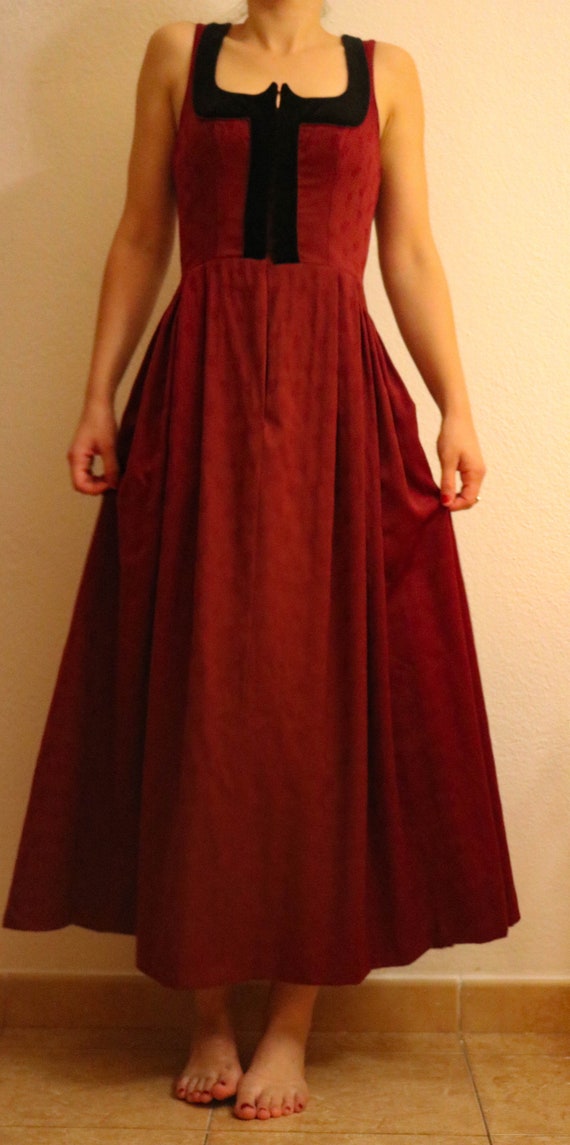 1930's/1940's Dirndl Dark Red Wool Dress made in A