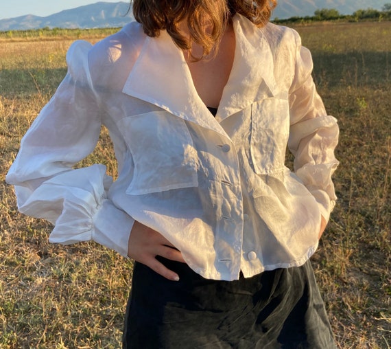 Vintage white organza blouse | Romantic top | Bish