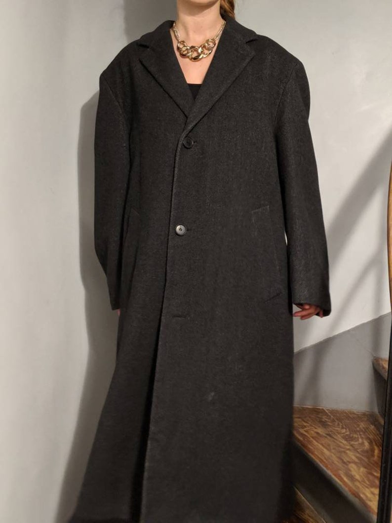 Vintage Hugo Boss Dark Grey New Wool Coat