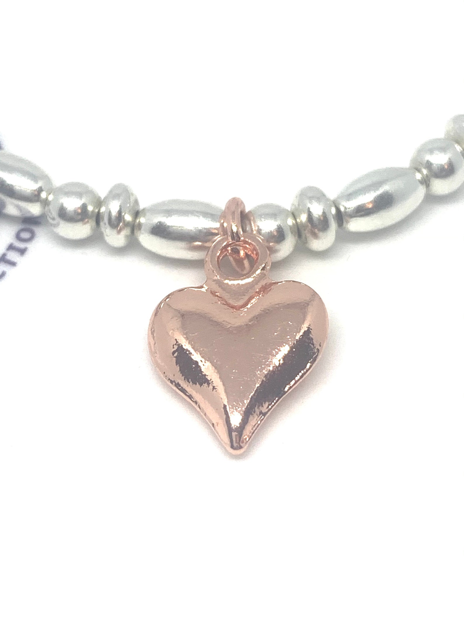Sterling Silver Heart Bracelet. Silver Oval bead Stretch Etsy