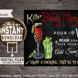 Halloween Bloody Mary Bar Sign Printable, Halloween Party Drink, Bloody Mary Brunch, Gothic Wedding Signature Cocktail, INSTANT DOWNLOAD