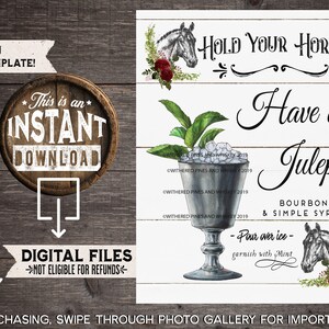 Kentucky Derby Mint Julep Drink Sign, Derby Bar Menu, Derby Cocktail, Derby Party Decor, Kentucky Derby, Horses, Shiplap, INSTANT DOWNLOAD