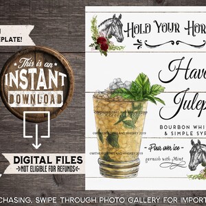 Kentucky Derby Mint Julep Drink Sign, Derby Bar Menu, Derby Cocktail, Derby Party Decor, Kentucky Derby, Horses, Shiplap, INSTANT DOWNLOAD