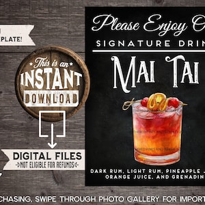 Mai Tai Signature Drink Sign, Tropical Wedding Signature Cocktail, Beach Wedding Drink Sign, Birthday Drink Sign, Wedding Birthday Bar Sign