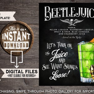 Halloween Party Drink Sign Printable, Beetlejuice Halloween Cocktail, Gothic Halloween Wedding Signature Cocktail, Green Zombie Cocktail image 1