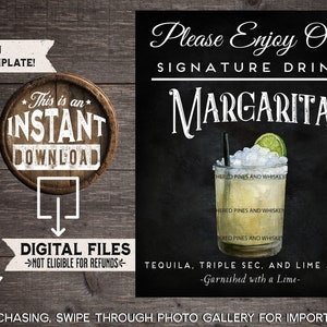 Margarita Signature Drink Sign, Wedding Cocktails, Spicy Margarita, Cinco de Mayo Party, Tropical Bar Menu, Beach Wedding, INSTANT DOWNLOAD
