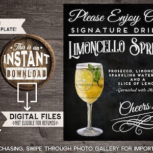 Limoncello Spritz Signature Drink Sign, Toskanisches Hochzeitsgetränkezeichen, Rustikales italienisches Hochzeitsbar-Menü, Italien Hochzeitscocktail, SOFORT-DOWNLOAD