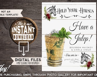 Kentucky Derby Mint Julep Drink Sign, Derby Bar Menu, Derby Cocktail, Derby Party Decor, Kentucky Derby, Horses, Shiplap, INSTANT DOWNLOAD