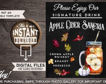 Wedding Signature Drink, Apple Cider Sangria, Fall in Love, Autumn Drink, Fall Wedding, Apple Cider, Sangria Cocktail, His Hers Drink Sign