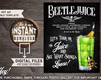 Halloween Party Drink Sign Printable, Beetlejuice Halloween Cocktail, Gothic Halloween Wedding Signature Cocktail, Green Zombie Cocktail