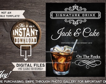 Jack & Coke Signature Drink Sign, Wedding Cocktail, Jack Daniel's, Birthday Party, Drink Menu, Signature Drink Sign, Jack on the Rocks