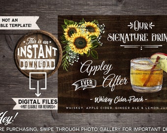 Appley Ever After, Apple Whiskey, Fall Floral, Autumn Drink, Rustic Wedding, Appley Ever After Cocktail, Sunflowers, Fall Wedding, Autumn