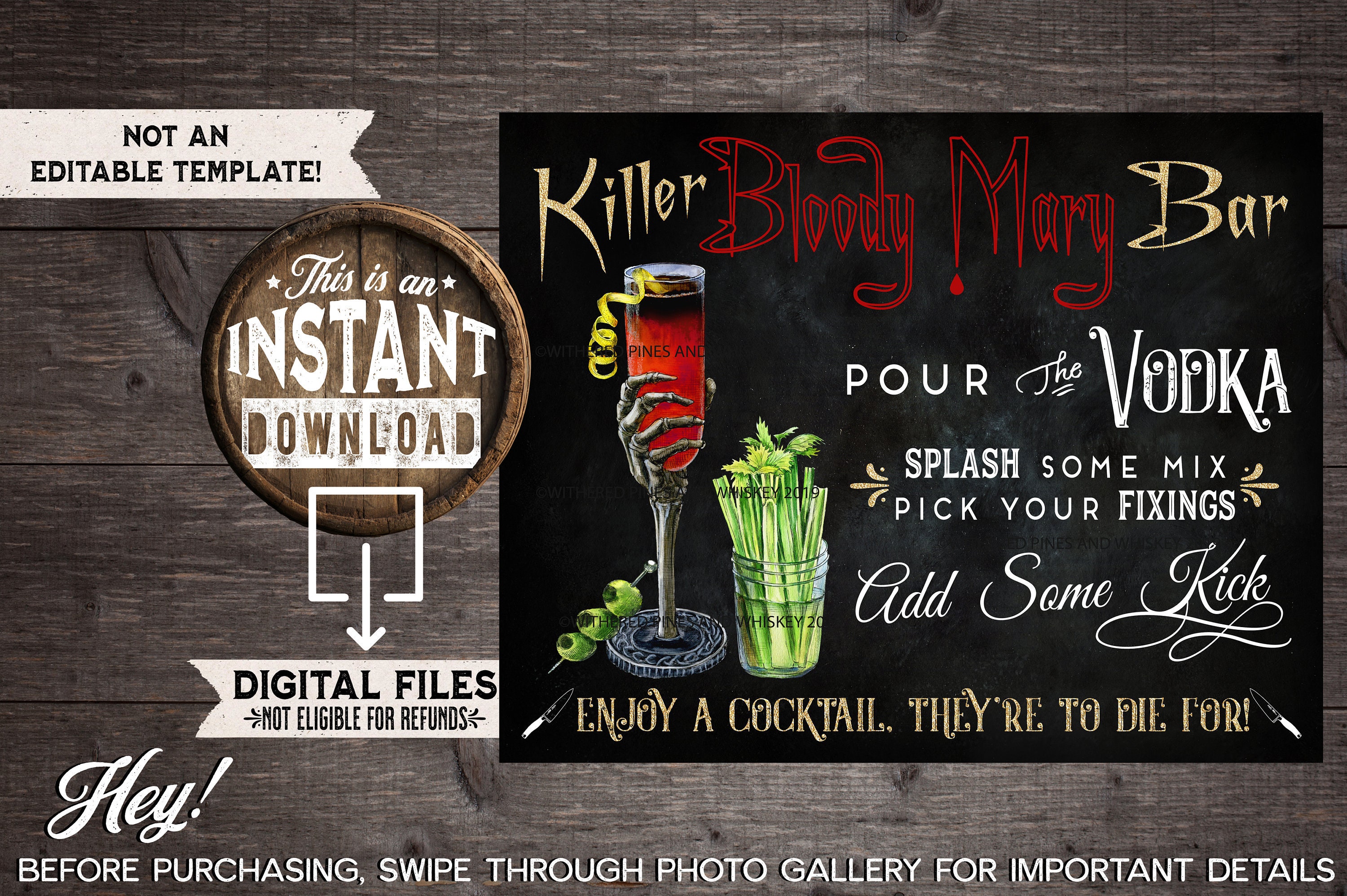 Halloween Bloody Mary Bar Sign Printable, Halloween Party Drink, Bloody