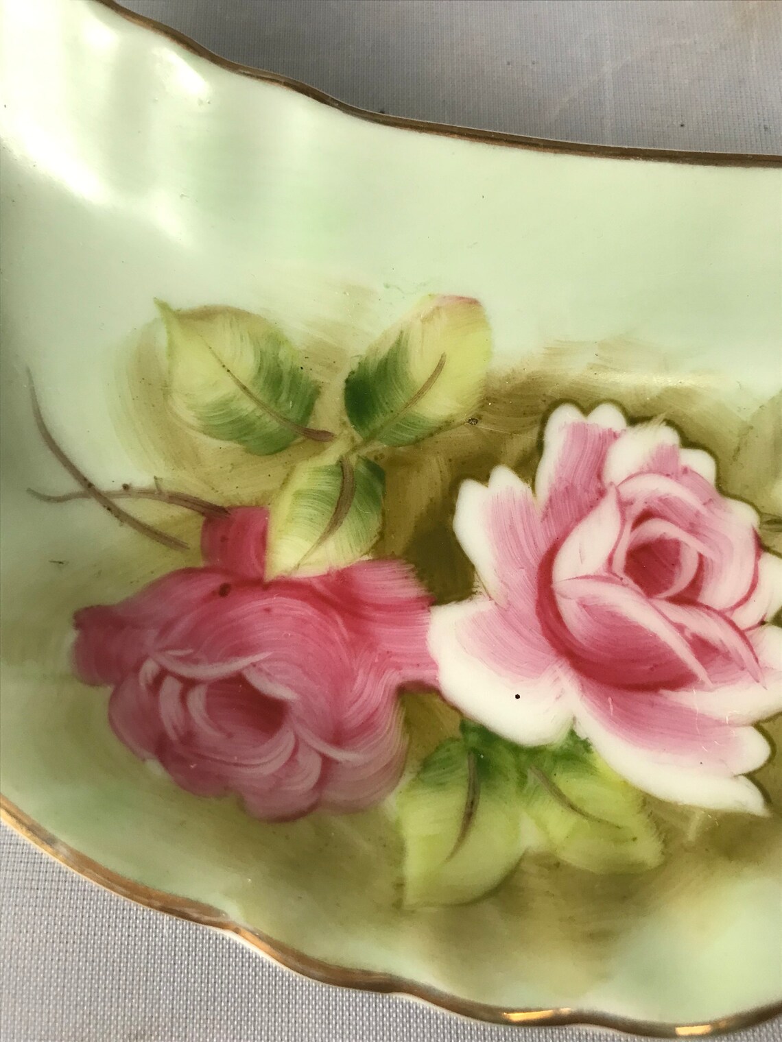 Vintage Pink Roses Lefton Heritage Green China Dish Hand Etsy