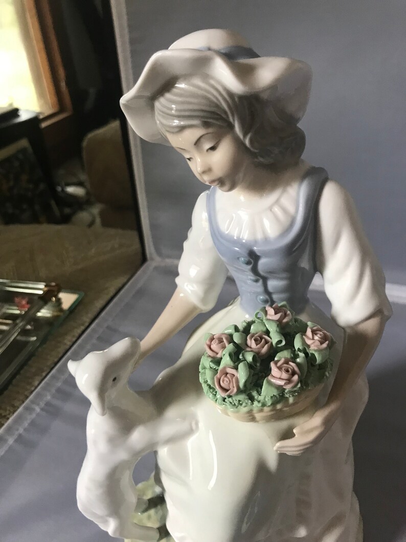Vintage Spanish Tengra Porcelain Figurine Girl With Lamb Etsy