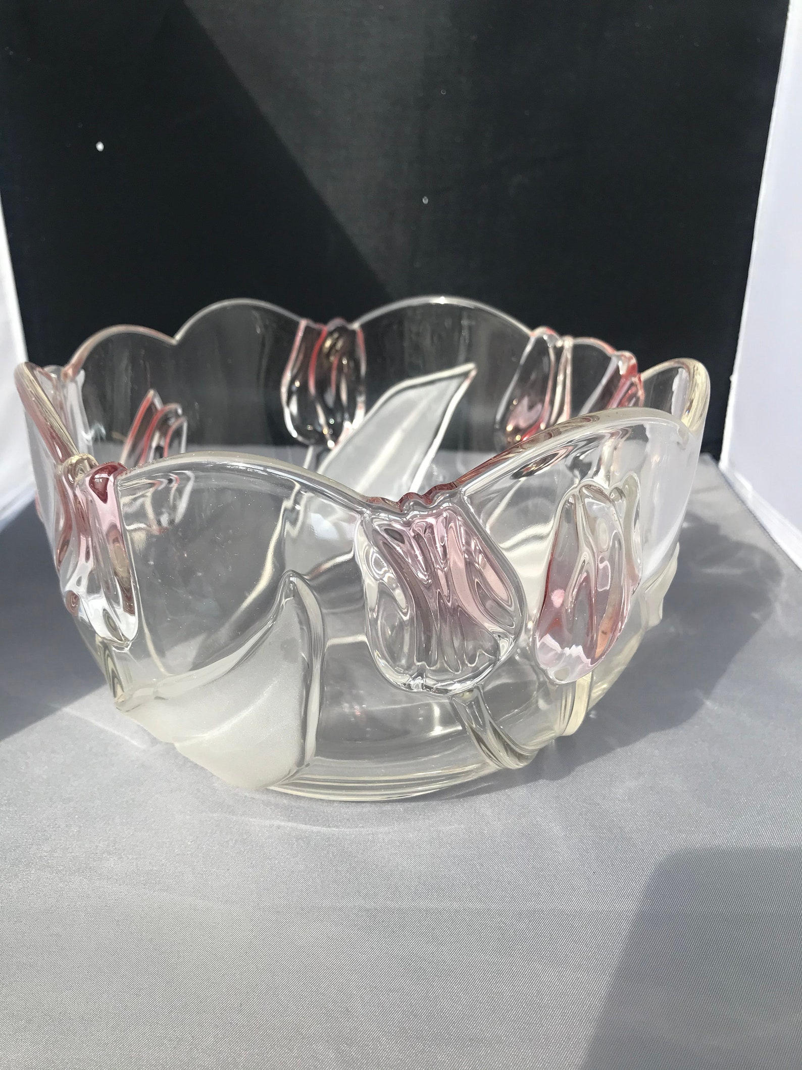 Mikasa Cut Crystal Scalloped Edge Salad Bowl with Frosted Pink Etsy