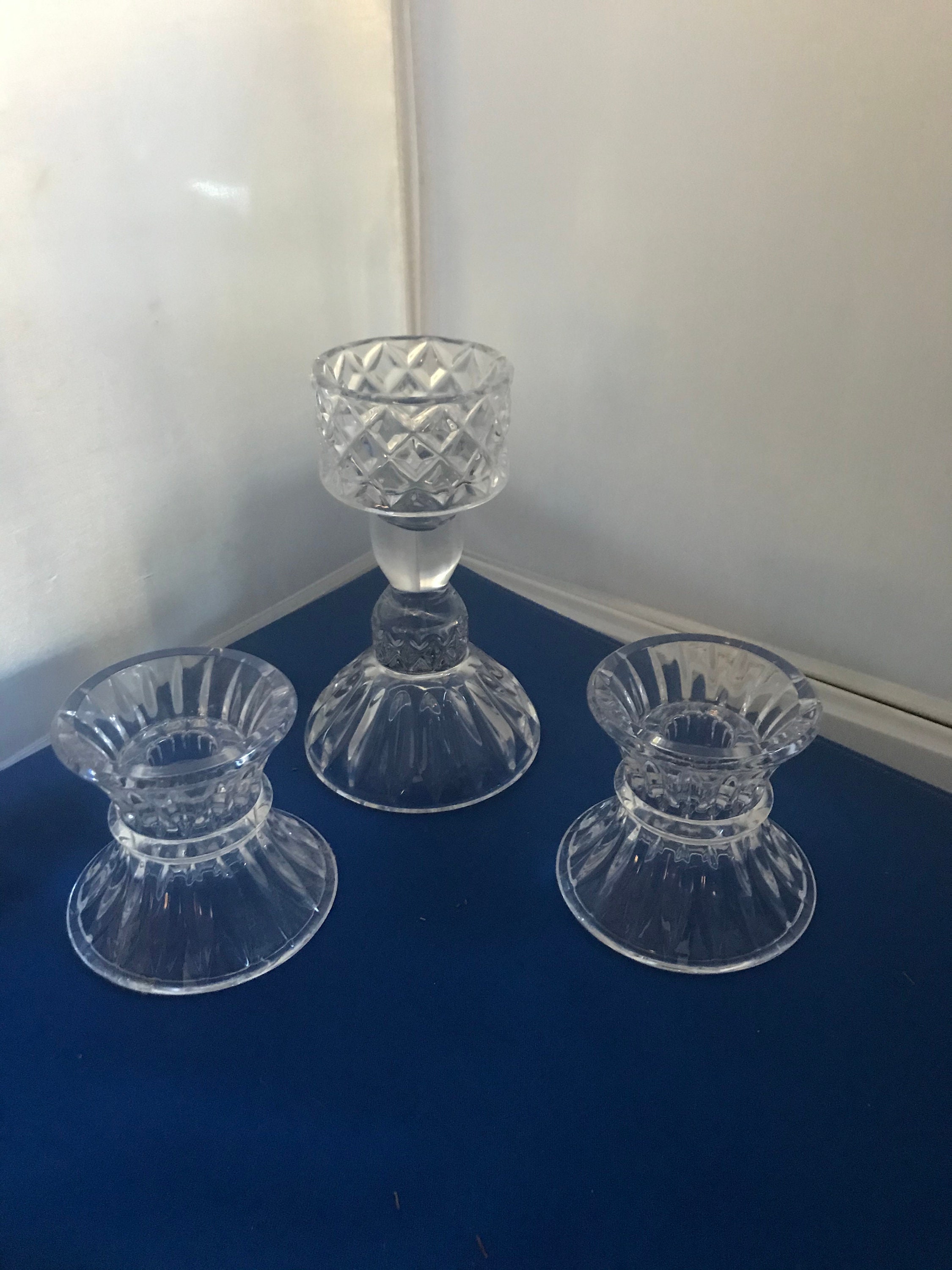 Set of Glass Leaded Candle Holders Etsy