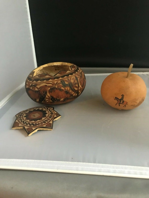 2 beautiful hand crafted painted gourds