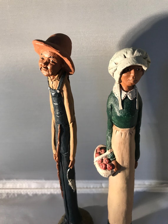 Farmers Couple Home Decor Figurines 8 Tall Skinny Art Etsy