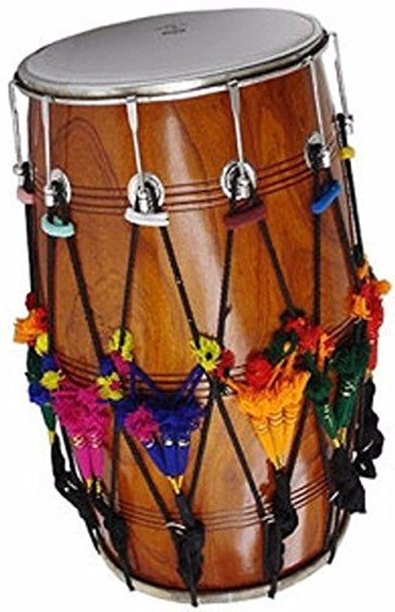 Dhol Drum by Sai Musicals, Mango Wood, Natural, Barrel Shaped, Padded