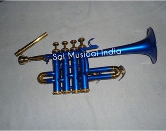 Sai Musical India Bb low pitch brass musical instrument 4 Valve  Piccolo Trumpet  brass made for Intermediate  student with cushioned hard