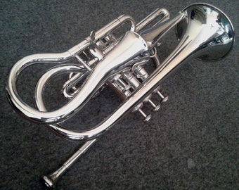 New Silver  Bb Echo  Cornet  With Free  Hard  Case +Mouthpiece