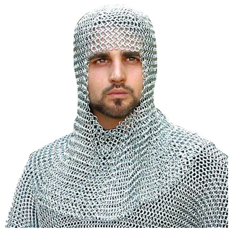 Chainmail Coif Aluminum Vneck Medieval Chain mail Hood Role Etsy