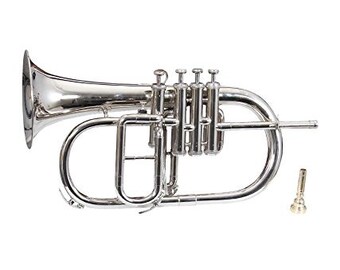 Brand  New Nickle  Plated Bb Flat 4 Valve  Flughelhorn +Free  Hard  Case +Mouthpiece