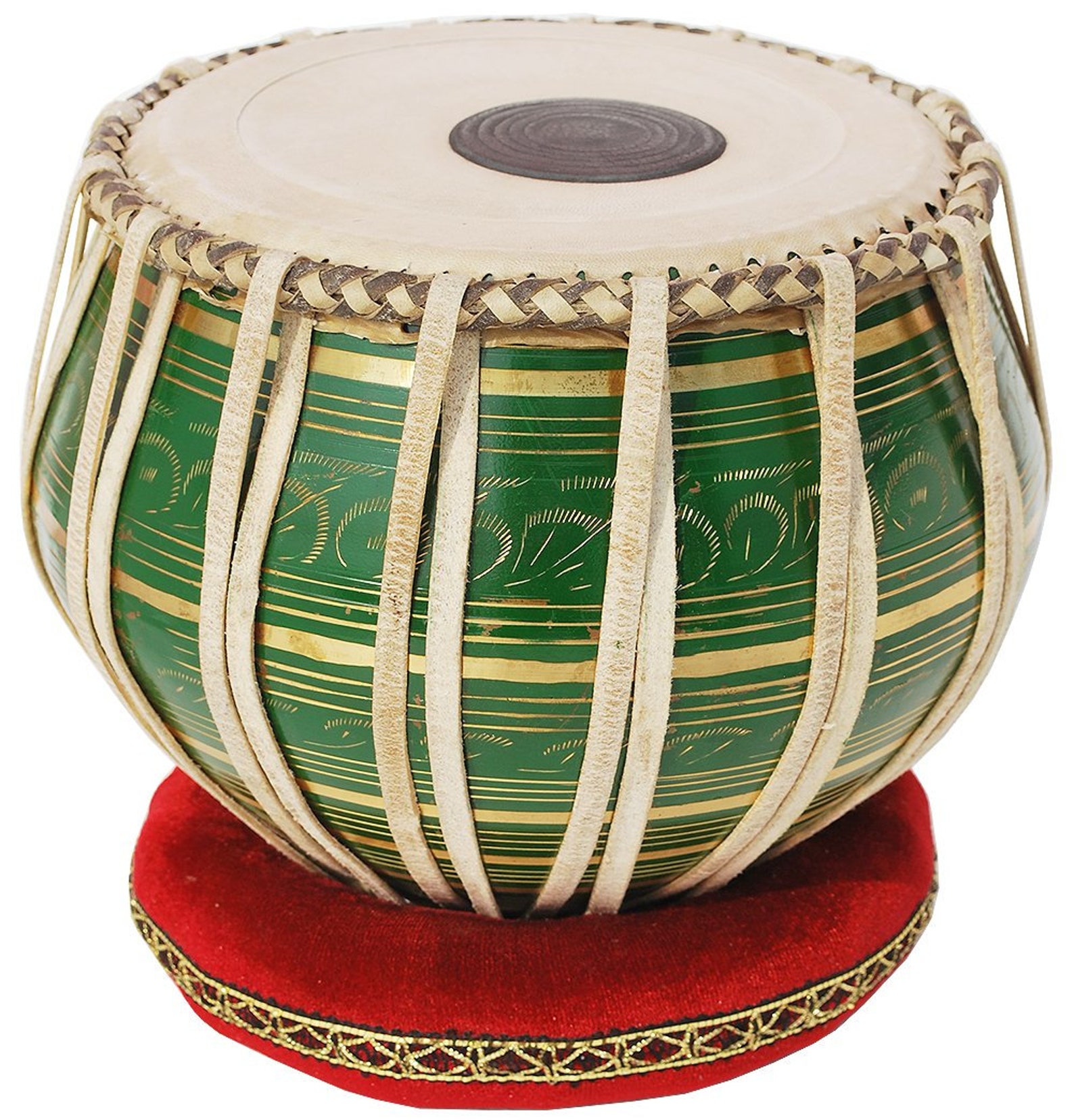 Tabla Drum Set, 2.5 Kg Green Painted Designer Brass Bayan, Beautiful