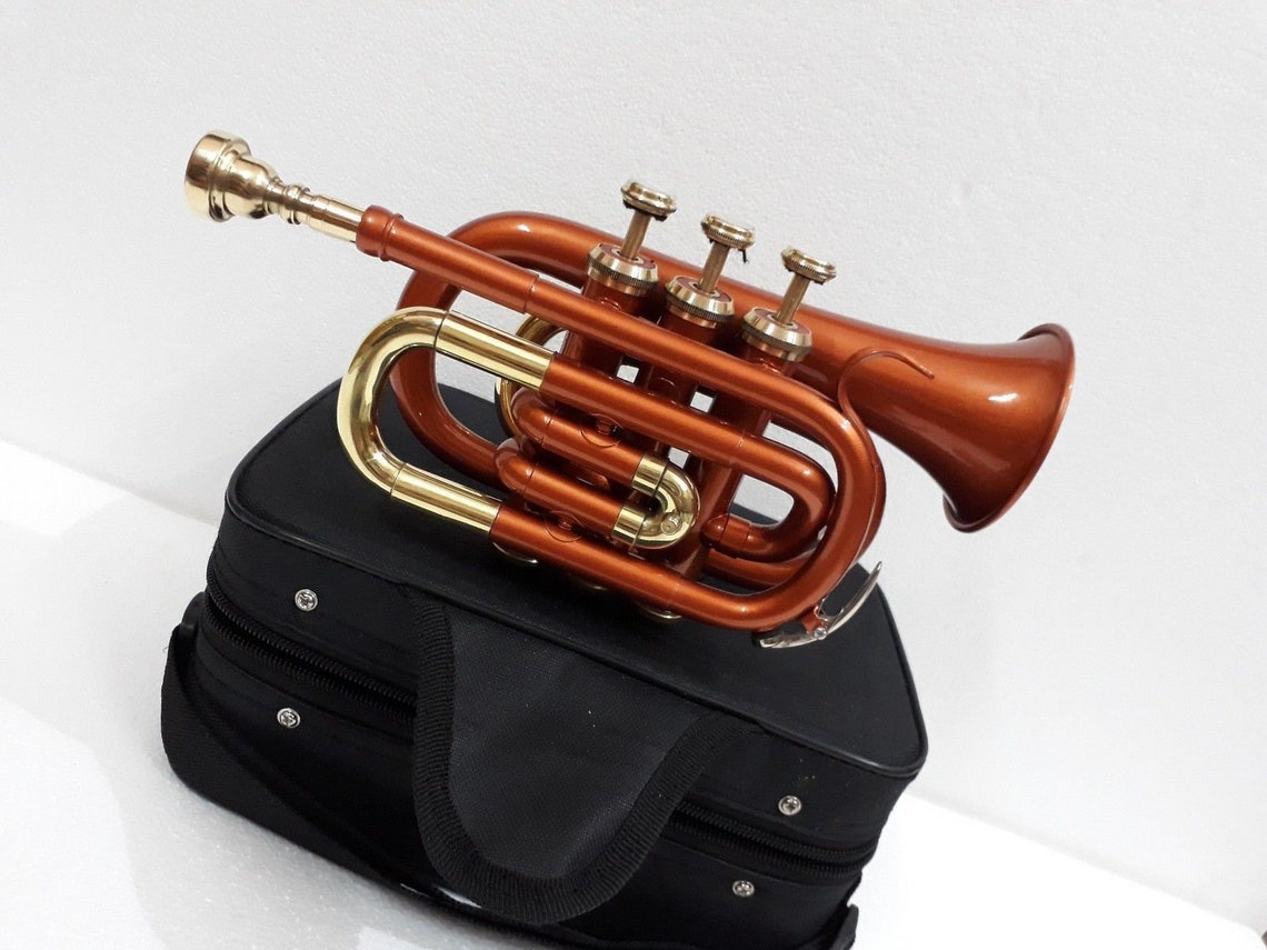 Sai Musicals Pocket Trumpet Bb Copper - Beginner Student Instrument With Hard Case