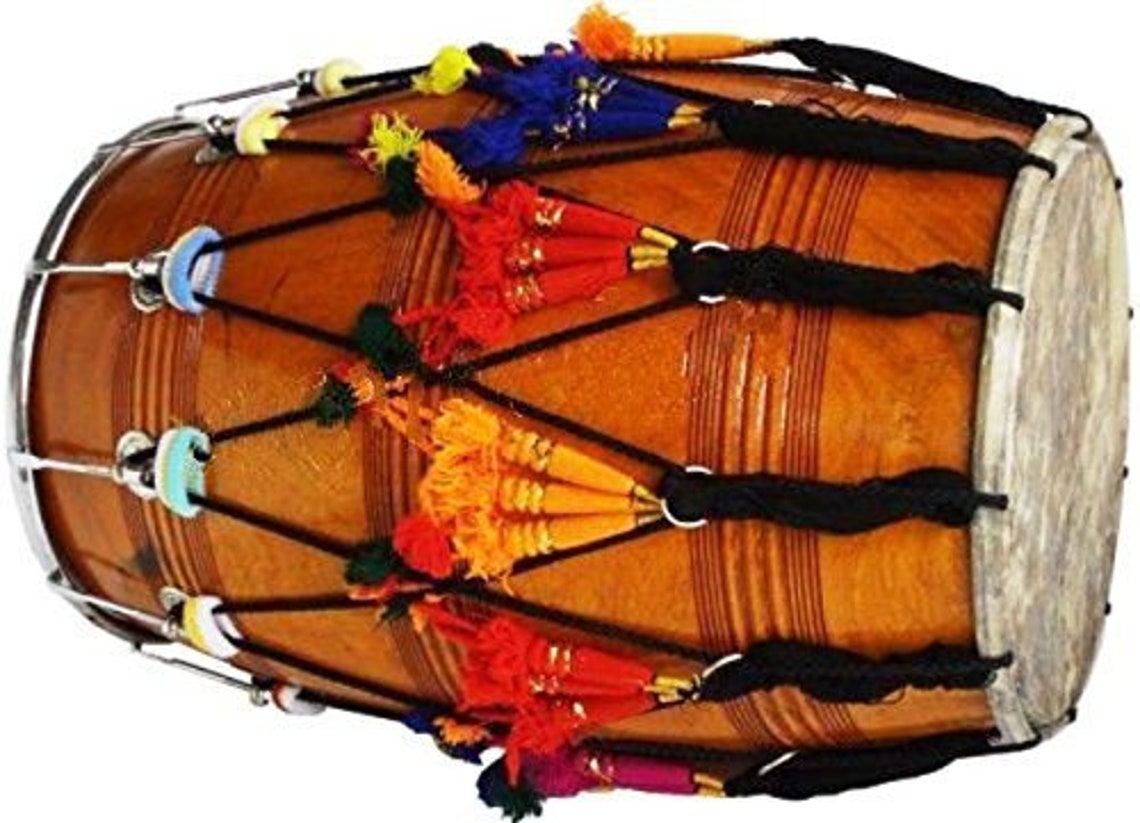 Dhol Drum by Sai Musicals, Mango Wood, Natural, Barrel Shaped, Padded