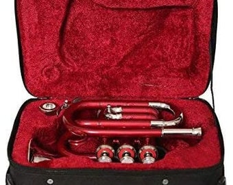 Bb Pitch  Pocket Trumpet With Hard Case And  Mp, Red  Coloured