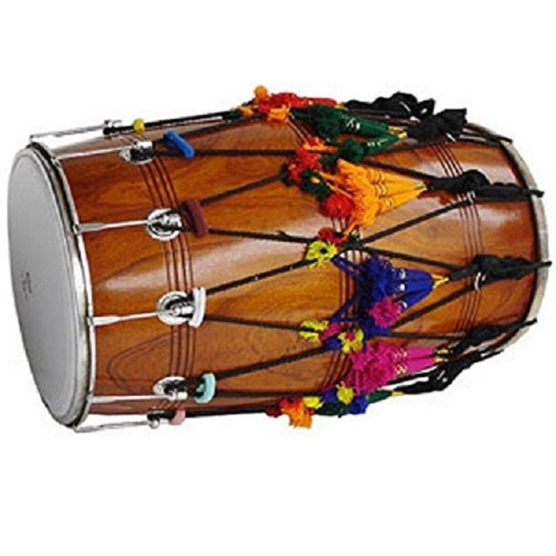 Dhol Drum by Sai Musicals, Mango Wood, Natural, Barrel Shaped, Padded