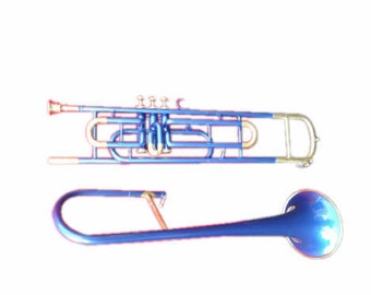 Trombone Bb Pitch Finish Brass Made W/Case+Mp BLUE Gold