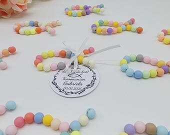 Colorful fish beads in candy colors, 7 x 3 cm. Personalizable with name, handmade, table decoration for baptism, communion, confirmation, party favor.