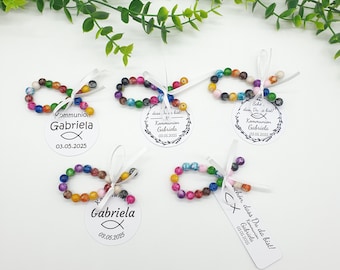 Bunte Fisch-Perlen 7x3 cm – Personalisierbar mit Name, Handgemacht, Tischdeko für Taufe, Kommunion, Konfirmation & Gastgeschenk