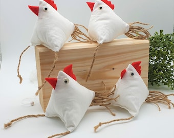 3 x Hühner aus Stoff Weiß Frühlingsdeko Ostern Dekoration Frühling Osterndeko Tischdeko Fensterschmuck Wanddeko