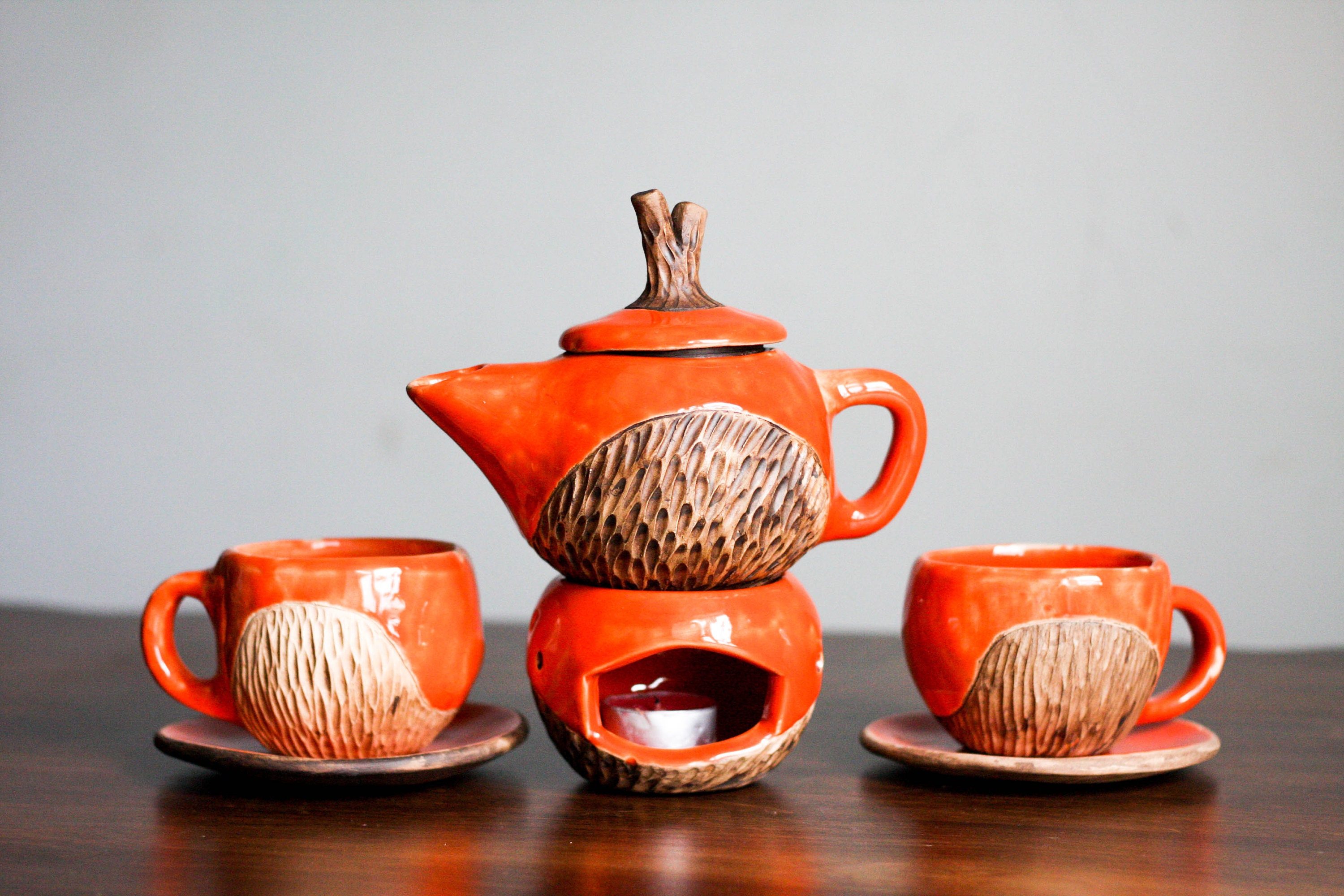 Tea set Rustic coffee set Teapot and cups Cup with saucer Etsy